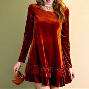 Burnt orange Velvet Dress